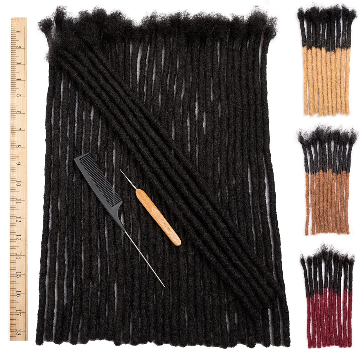 DAIXI 08cm Thickness 18 Inch 30 Strands 100 Real Human Hair Dreadlock Extensions for ManWomen Full Head Handmade Can Be Dyed and Bleached Soft Dreadlocks with Needle and Comb