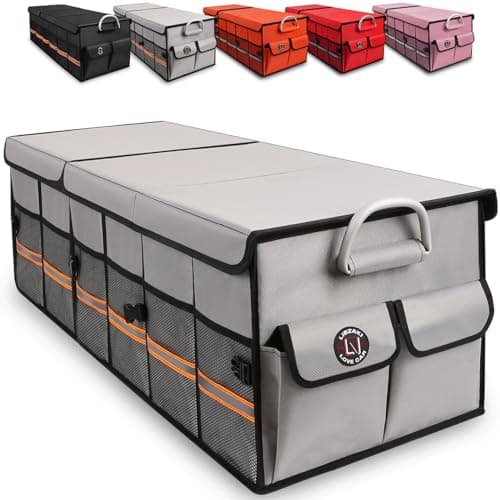 LI LIBZAKI Big Car Trunk Organizer Cargo Organizer SUV Trunk Storage Non Slip Bottom Waterproof Collapsible Durable Multi CompartmentsOversizeGray