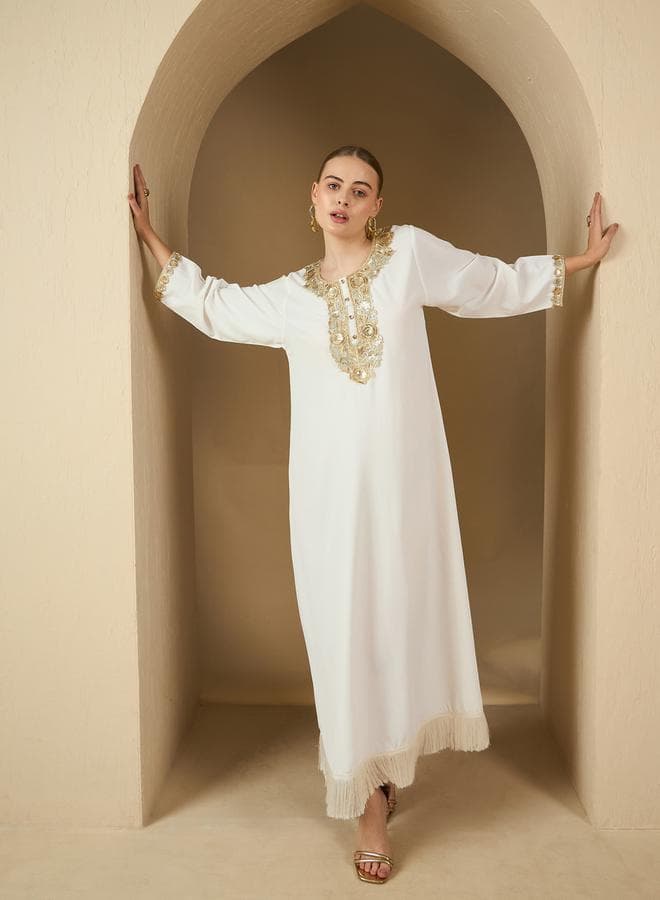 Lace Insert Round Neck A-Line Jalabyia