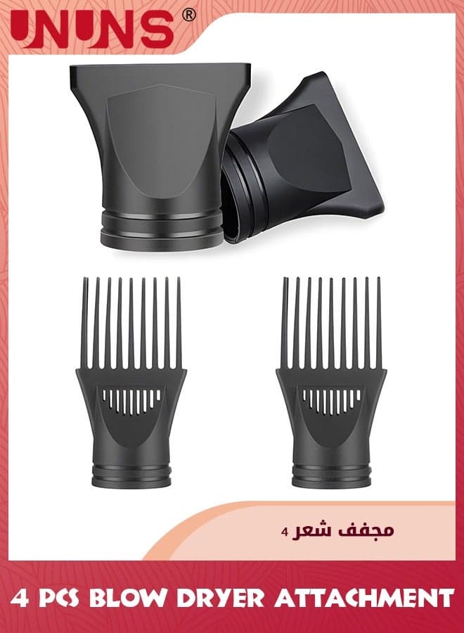 4 Pcs Blow Dryer Attachment,Includes 2 Universal Blow Dryer Nozzle,2 Comb For Curly Straight Hair,Professional Salon Hairdressing Tools,Ionic Salon Hair Dryer Diffuser Essential For Men Women