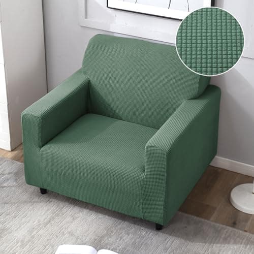HOKIPO 200 GSM Jacquard Elastic Sofa Cover 1 Seater Fully Covered, Green (NEW-4862-GRN)