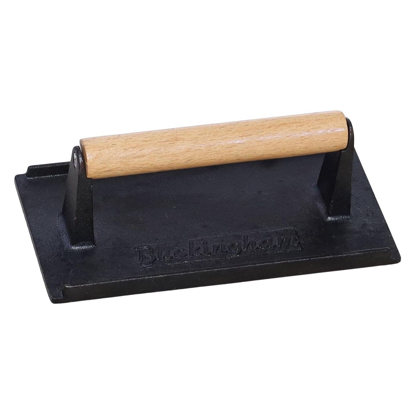 Buckingham Cast Iron Steak Weight Grill Press Black with Premium Wooden Handle Ideal for Burger Steak BBQ Perfect for Unwanted Fat 21 Cm