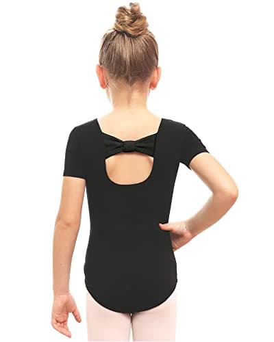 Stelle Leotard for Girls Black Ballet Dance Leotard Gymnastics Outfits with Bow Back (Toddler/Little/Big Kids) (Black, 6 Years)