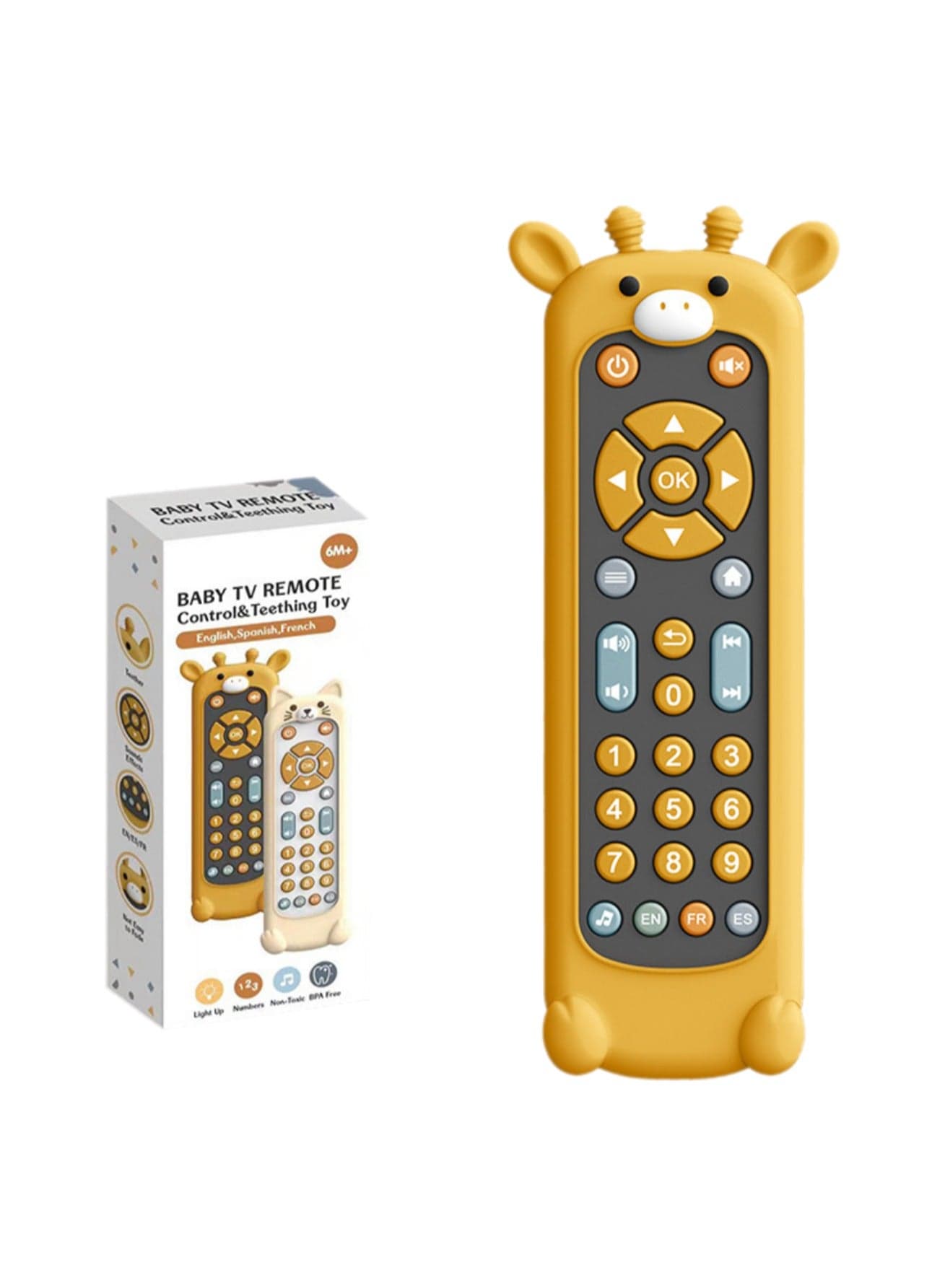 Infant TV Simulation Remote Control Children's TV Remote Control Music Learning Early Education Educational Baby Toy (Giraffe silicone case + black remote control)