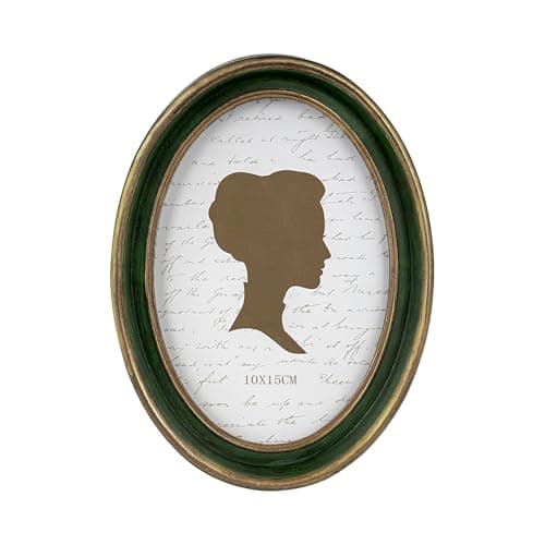 AELS 4x6 Inch Vintage Picture Frame, Elegant Antique Photo Frames with Glass Front, Photo Display, Tabletop Wall Hanging, Gift Ideas, Green Oval with Gold Trim
