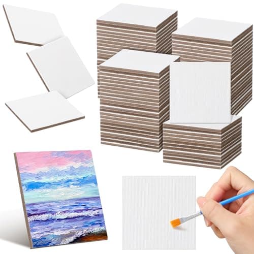 Moinchore 100 Pcs 2 x 2 Inch Mini Painting Canvas Panels Bulk Tiny Art Canvases for Painting Panels Cotton Blank White Small Canvas Acid Free Boards for Watercolor Acrylic Oil Paint