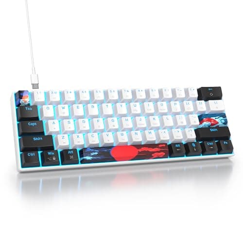 surmen 60% Mechanical Gaming Keyboard with Linear Red Switch, Wired Mini Compact Keyboard 60 Percent Backlit for Laptop Desktop PC Gamers (61 White-Ice Blue)