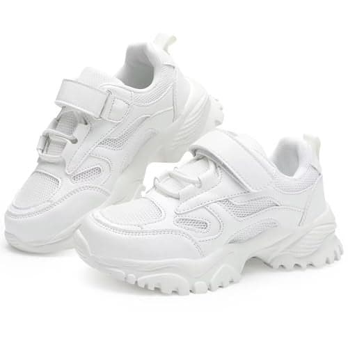 DSWED White Kids Tennis Shoes for Boys Girls Lightweight Breathable Knit Athletic Fashion Sneakers Running Shoes Little Kid Size 3 M US
