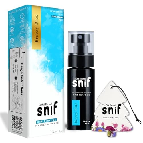 Snif Breezy Blue Spray Car Air Perfume Fine Fragrance – 50ml | Car Fresheners | Car Accessories Interior | Long Lasting Essential Oil Fragrance | Glass Bottle with Hanging Tags | Car Perfume