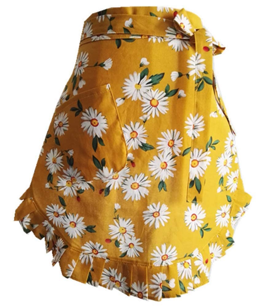 CRB Fashion Waist Apron with Pocket Cotton Commercial Restaurant Waitress Waiter for Girl Woman Half Bistro Aprons (Yellow)
