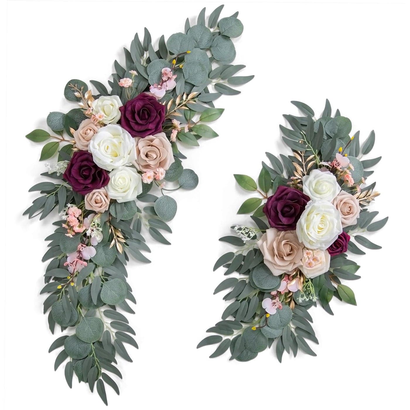 Ponatia Wedding Arch Flowers Pack of 2 Artificial Burgundy Nude Ivory Wedding Flowers for Welcome Signs and Ceremony Reception