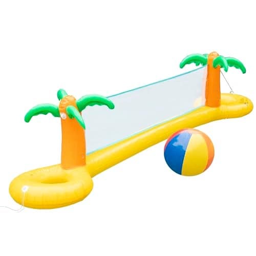 Giant Inflatable Palm Tree Volleyball Net Set w Ball 12 ft Long Extra Large SizeDurable Thick PVC Material Easy to Inflate OutdoorBackyard Summer BBQ Pool Party Kids Teens Water Toy Game Float