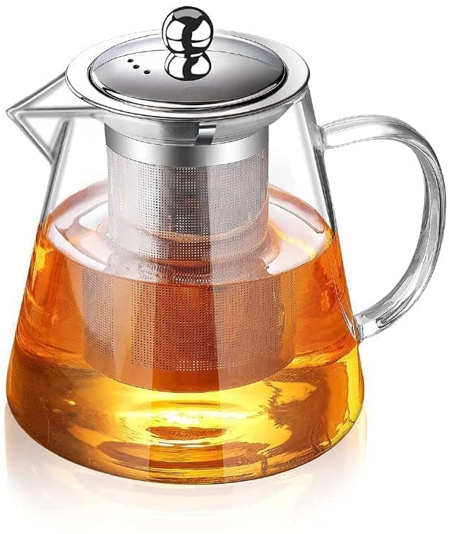 LARYNX 550 ML Glass Teapot with Stainless Steel Infuser Lid Borosilicate Glass Tea Kettle Stovetop Safe Blooming Loose Leaf TeapotGlass Square Pot Pack of 1 Round 550 ml