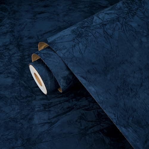 Wallercity Dark Blue Flocking Fabric Wallpapers for Dresser Self Adhesive Soft Velvet Wallpaper Peel and Stick Drawers Cabinets Flocking Contact Paper for Jewelry Box Liners Photo Frames 17.5"x78.7"