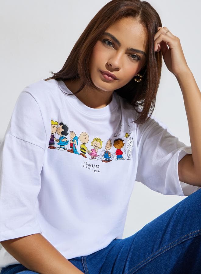 Oversized Peanuts Graphic Print Drop Shoulder T-Shirt