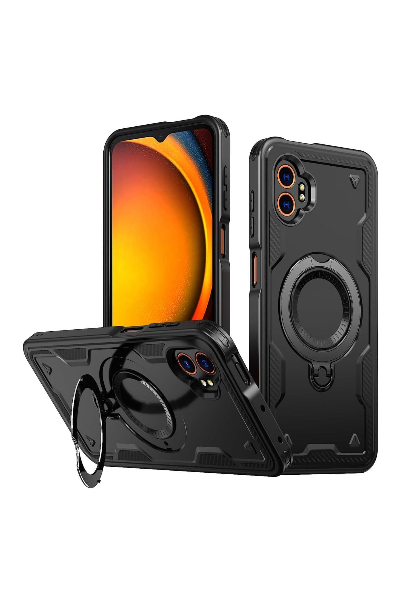 The protective case is compatible with the Samsung Galaxy XCover7 Pro 2025, featuring shock-resistant protection and a 360° rotating metal stand, designed specifically for the XCover7 Pro.