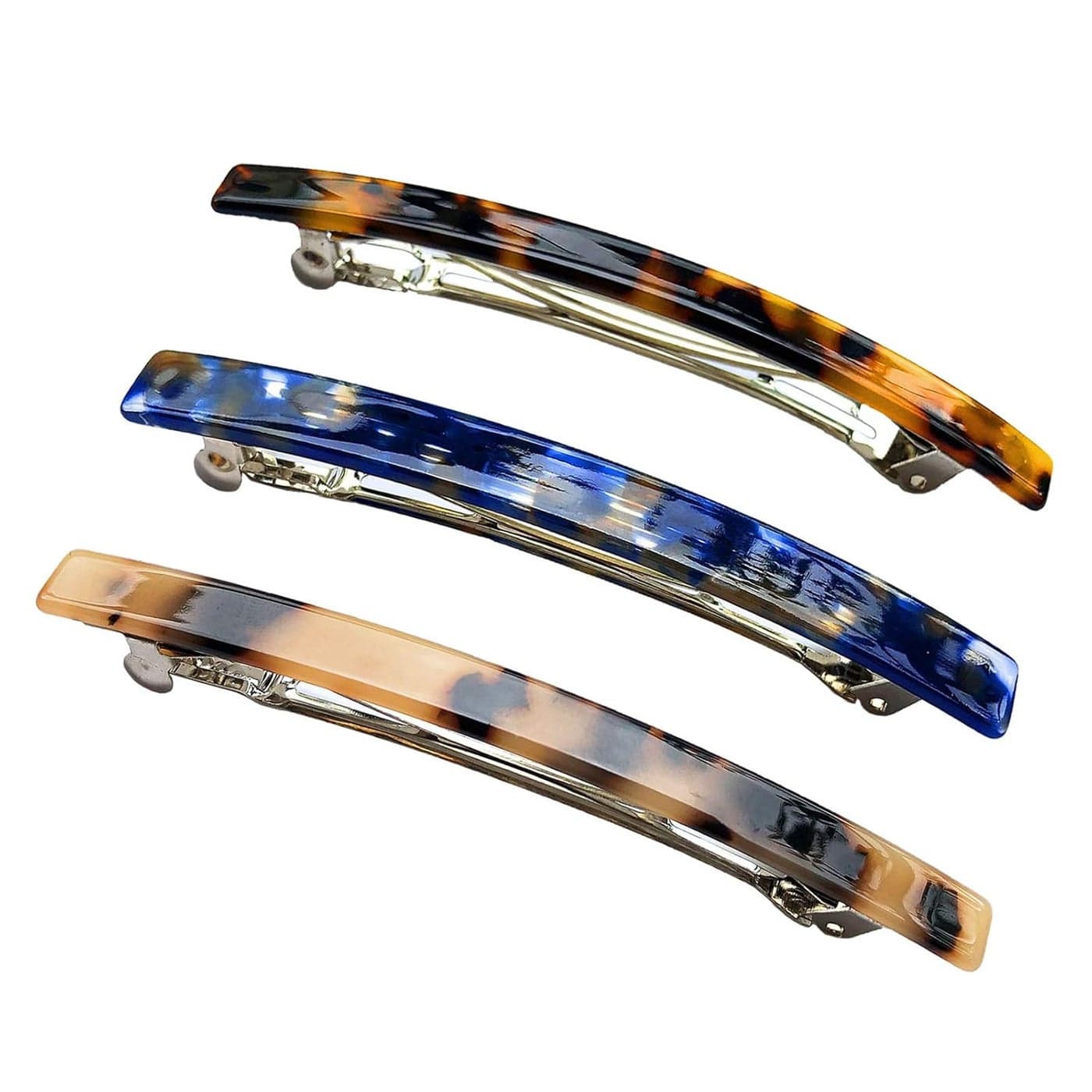 Long French Barrettes for Women Simple Classic Acrylic Resin Hair Clips Tortoise Shell Skinny Large 4 inch Noslip Grip Automatic Clasp Clamp For Thick Hair 3 Pack