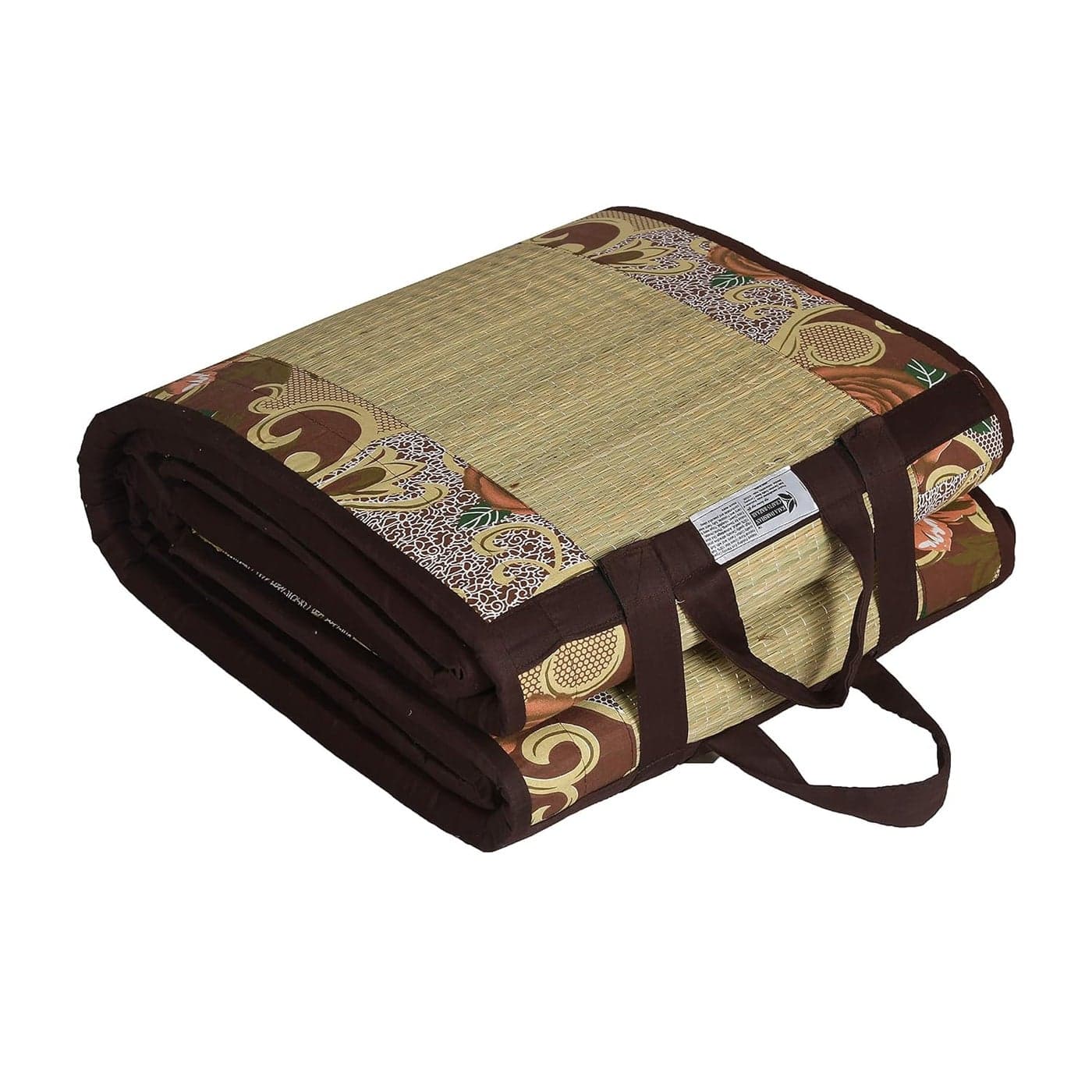 CRAFT OF INDIA Eco Friendly Sleeping Korai Grass Brown 65X3 ft with 18 MM Soft Foam 23 Density and Cotton Fabric Easy Portable and Folding Mat Happy Product