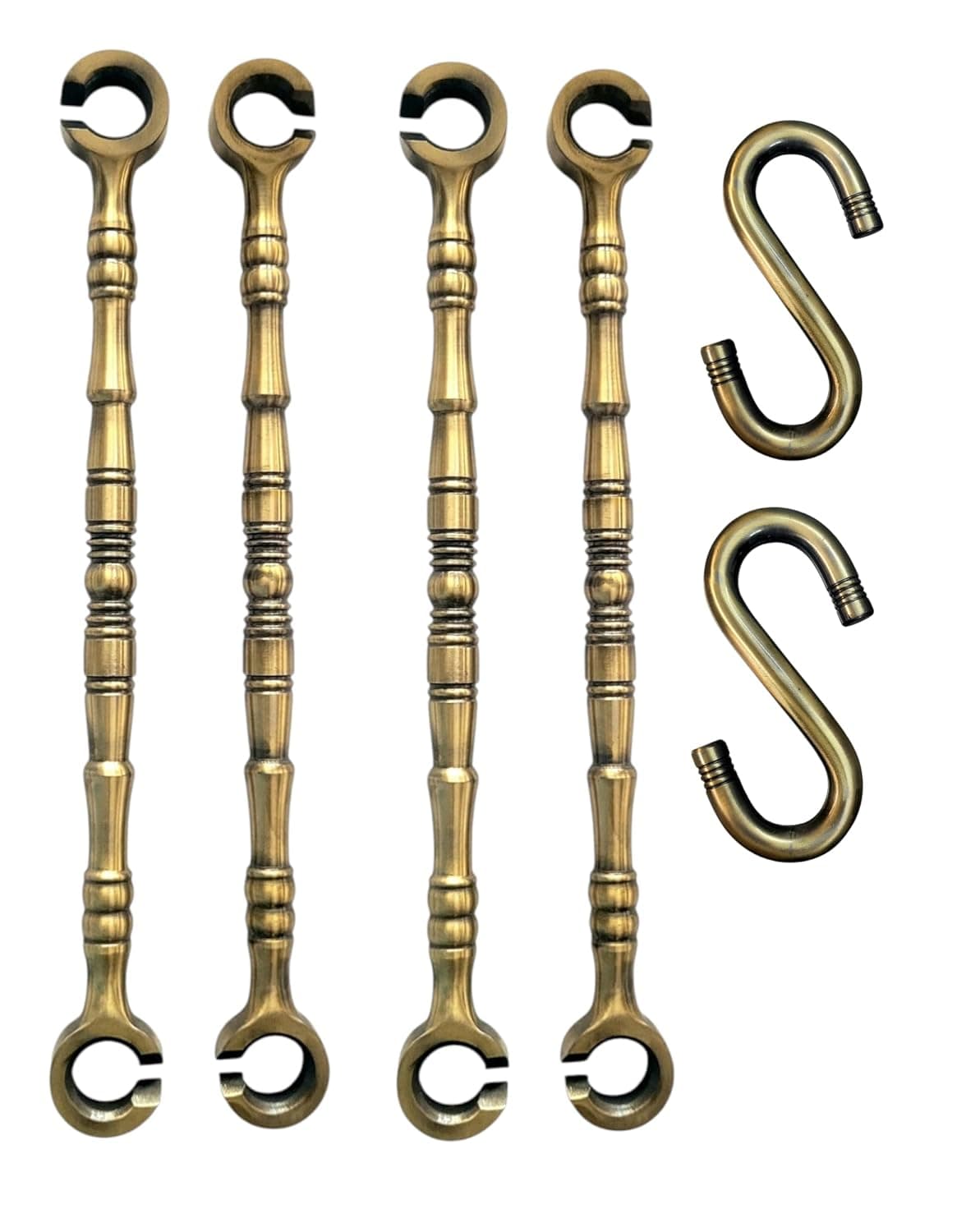 Proniks Decorative Swing Rod Saliya Chain Set Antique Bronze Finish 16mm 4Pcs Bamboo Style Holders with 2Pcs SHooks for All Kind of Swings Hanging
