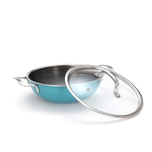 ARTTDINOX Vida Triply Stainless Steel Kadai | Etched Nonstick |Nonstick Kadai with Lid | Induction Kadai, 24cm/2.7Ltr, Jindal Stainless, Teal