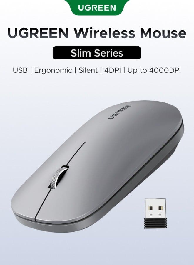 Wireless Mouse Silent Computer Mice Slim Noiseless Mouse for Laptop with 2.4G USB Adapter Ultrafast Scrolling Tablet Mouse 4 Adjustable DPI for PC HP Lenovo | Grey