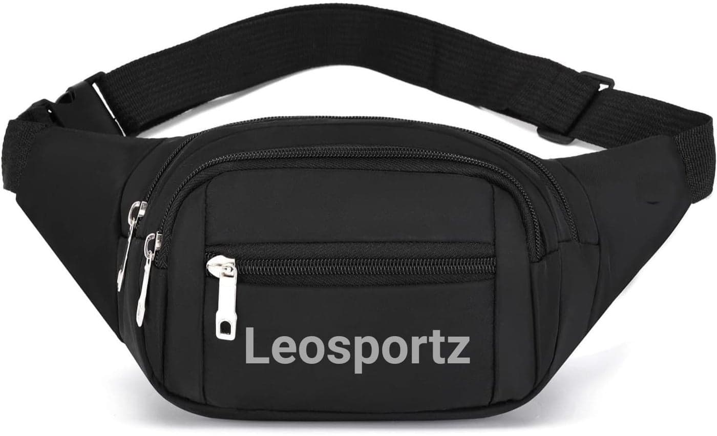Leosportz Waist Bag for Men Women - Cross Body Sling Pouch for Travel | Chest Bag Easy to Carry | Wallet & Card Holder (Waist Bag, Black, 3 Liter)
