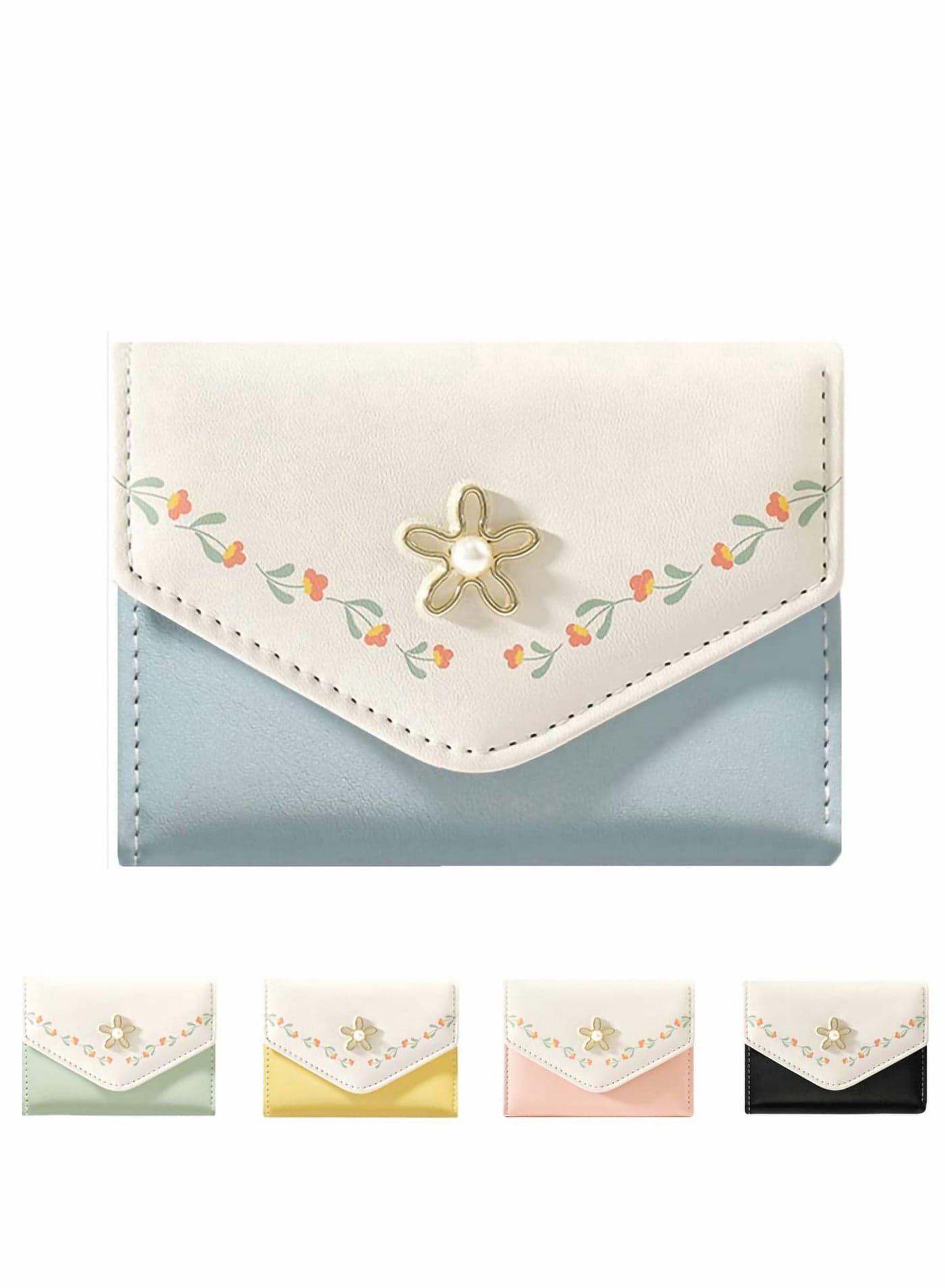Wallets for Women Girls Cute Flowers Wallet Cash Pocket flowers Print Card Holder Coin Purse with ID Window elegant youthful and cute, Blue