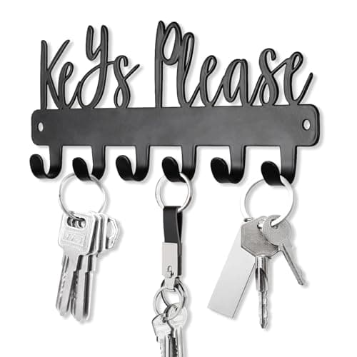 BITALYE Mini Keys Please Holder on Wall,Small Key Holder Wall Mounted,Black Metal Decorative Key Rack Hooks for Garage,Mudroom,Hallway,Entryway,Front Door,Office(Mini Size:7.28 x 2.95 inch)