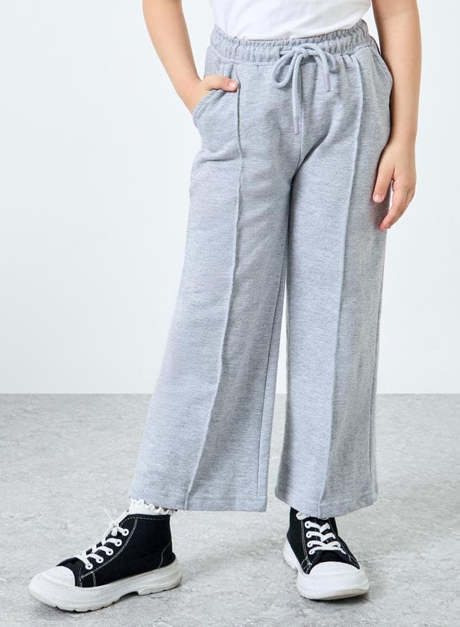 Girls Grey Wide Leg Joggers With Pintuck Detail