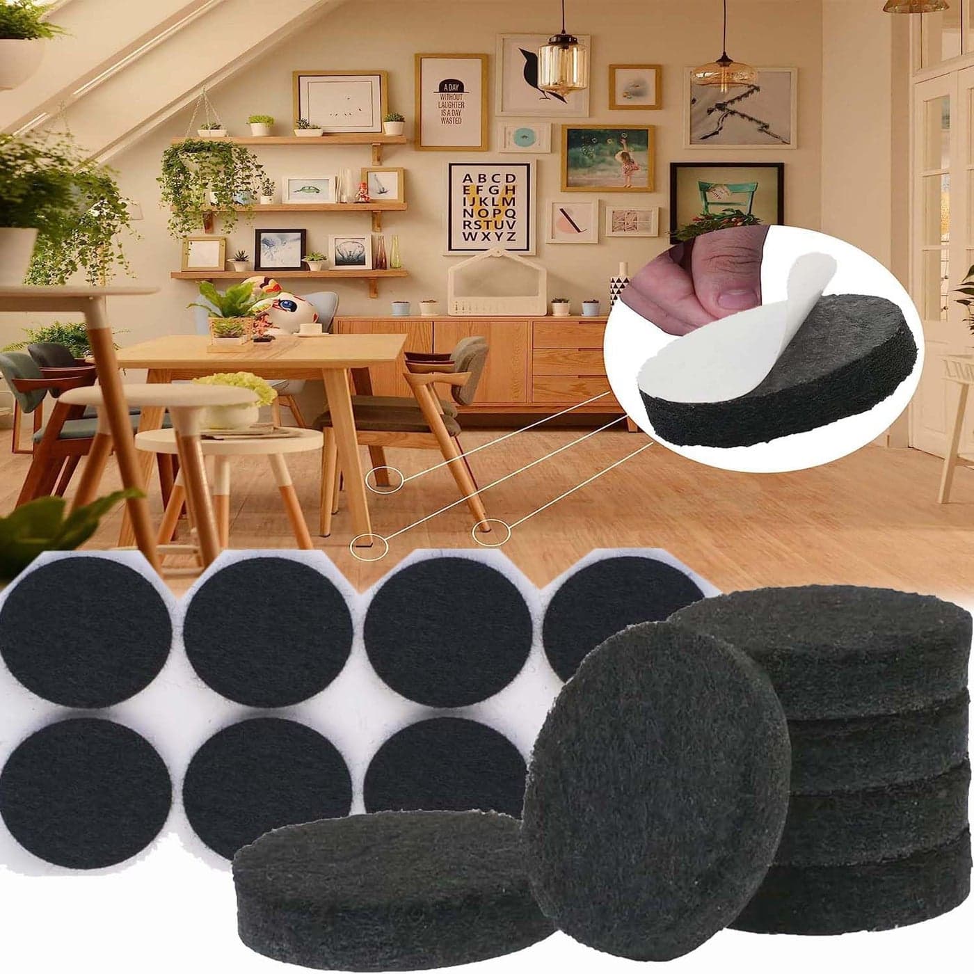 DIY Crafts 24 Pcs, 40mm, Felt Pads, Black, Self-Adhesive Furniture Pad for Hardwood Floors Chair Furniture Feet Wood Furniture Pads Hardwood Floors Protect Hard Carpets Linaium Wool Carpet (24, 40mm)