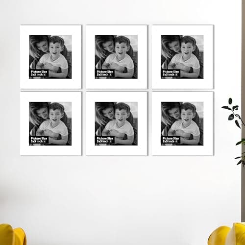 Art Street Decorative Premium Set of 6 Individual Wall Hanging Picture Frame for Home, Living Room, Study Room Decor & Office Decor(5" X 5" Picture Size) - White
