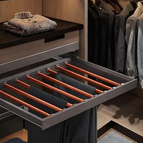 Volo Pull Out Pants Rack -Steel Pull Out Pants Hangers - Clothes Organiser Storage Bar Pants Slide Out Rack Trousers Rack for Wardrobe Organization. Colour: Mocha (Trouser Rack 600mm)