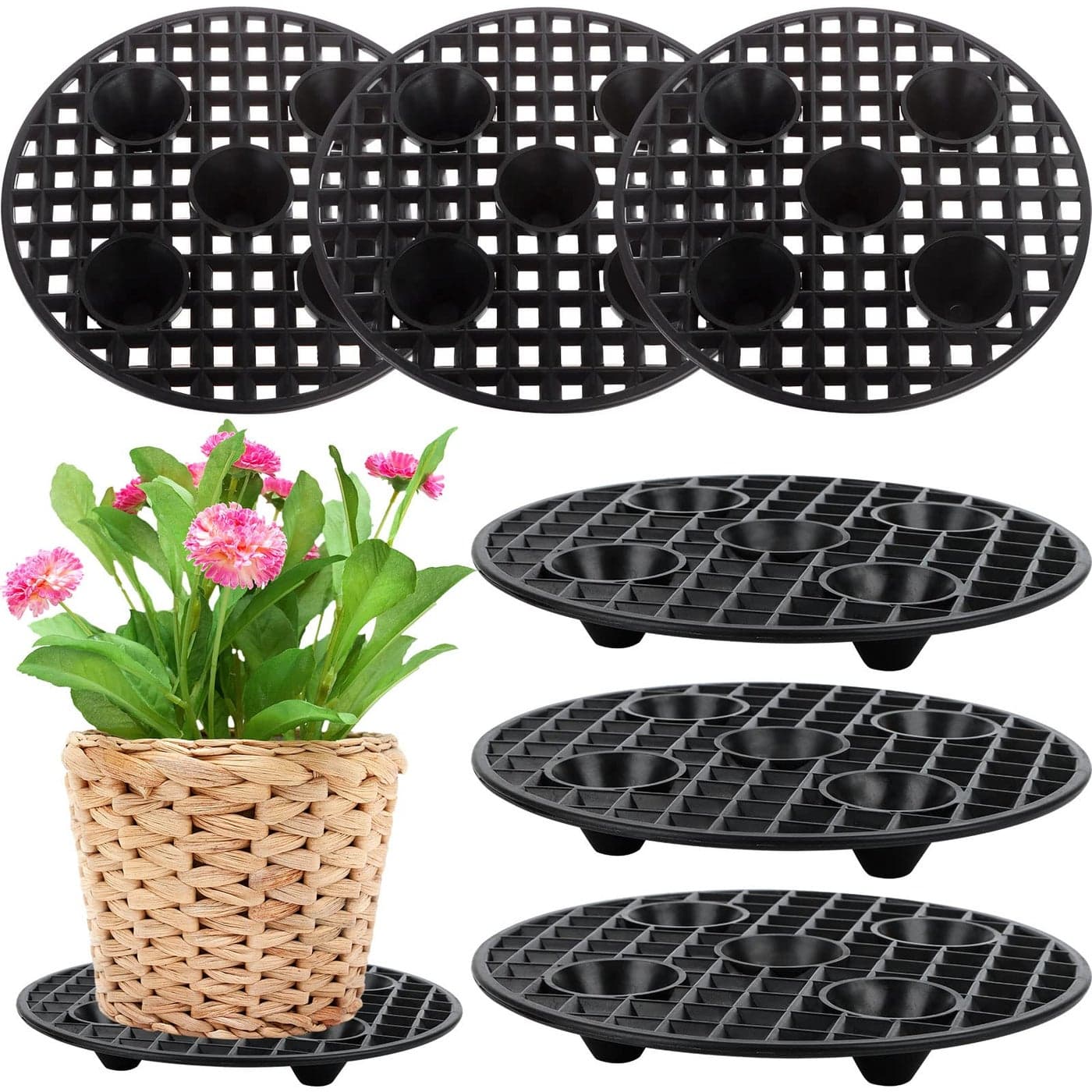 JiaUfmi 6 Pcs Plant Pot Elevator Heavy Duty Plant Stand Black Round Flower Pot Holder Plastic Plant Risers for Indoor Outdoor Garden Deck Floor Protector 6 Pieces 20 cm 8 Inch