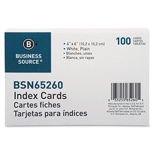 Business Source, BSN65260, Plain Index Cards, 100 / Pack
