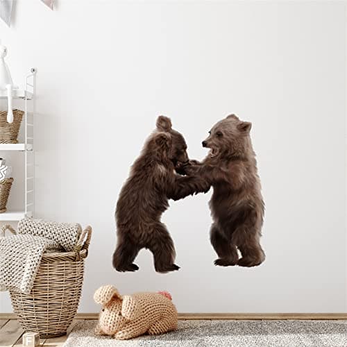 ROFARSO Lifelike Cute Lovely Two Little Bears Animal Wall Stickers Removable Wall Decals Peel and Stick Wall Art Decorations Home Decor for Kid Nursery Baby Bedroom Living Room Playing Room Murals