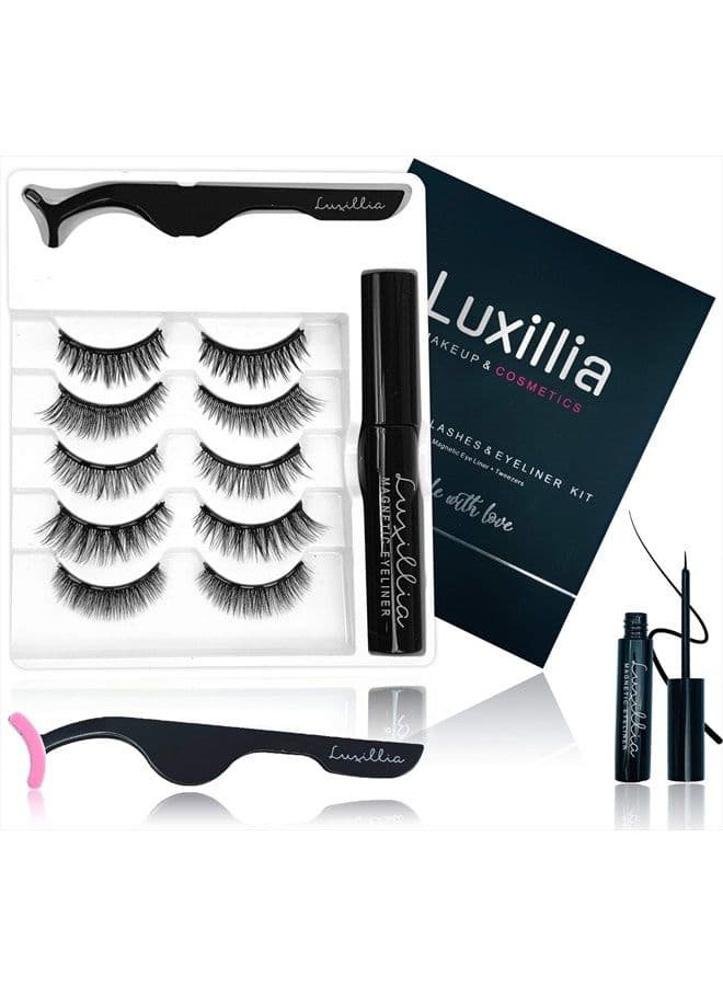 Magnetic Eyelashes with Eyeliner, Most Natural Looking Magnetic Lashes Kit with Applicator, Best 8D and 3D Look, Reusable Fake Eye Lash, No Glue, Strongest Waterproof Liquid Liner
