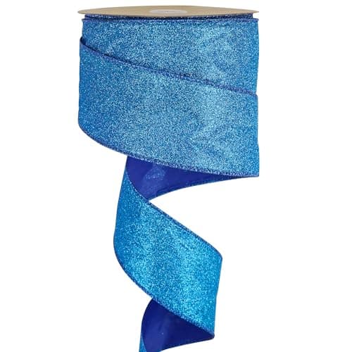 MEEDEE Blue Glitter Ribbon Blue Christmas Wired Ribbons 25 Inch Metallic Turquoise Ribbons By 25 Yards Ribbon for Christmas Tree Decoration Garland Wreath Supplies