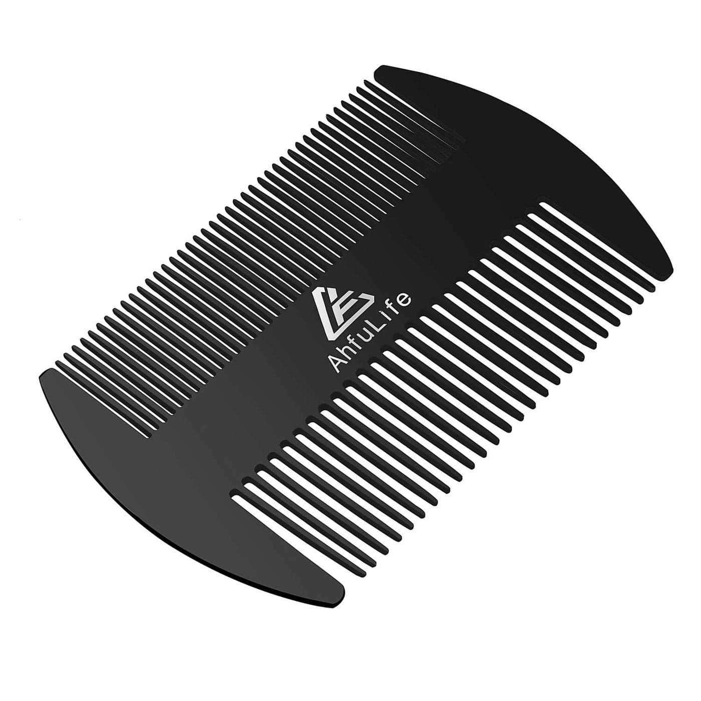 AhfuLife Stainless Steel Metal Hair&Beard Comb - Anti-Static Dual Action Beard Comb - Credit Card Size Comb Perfect for Wallet and Pocket - Presented in Gift Box (Black)