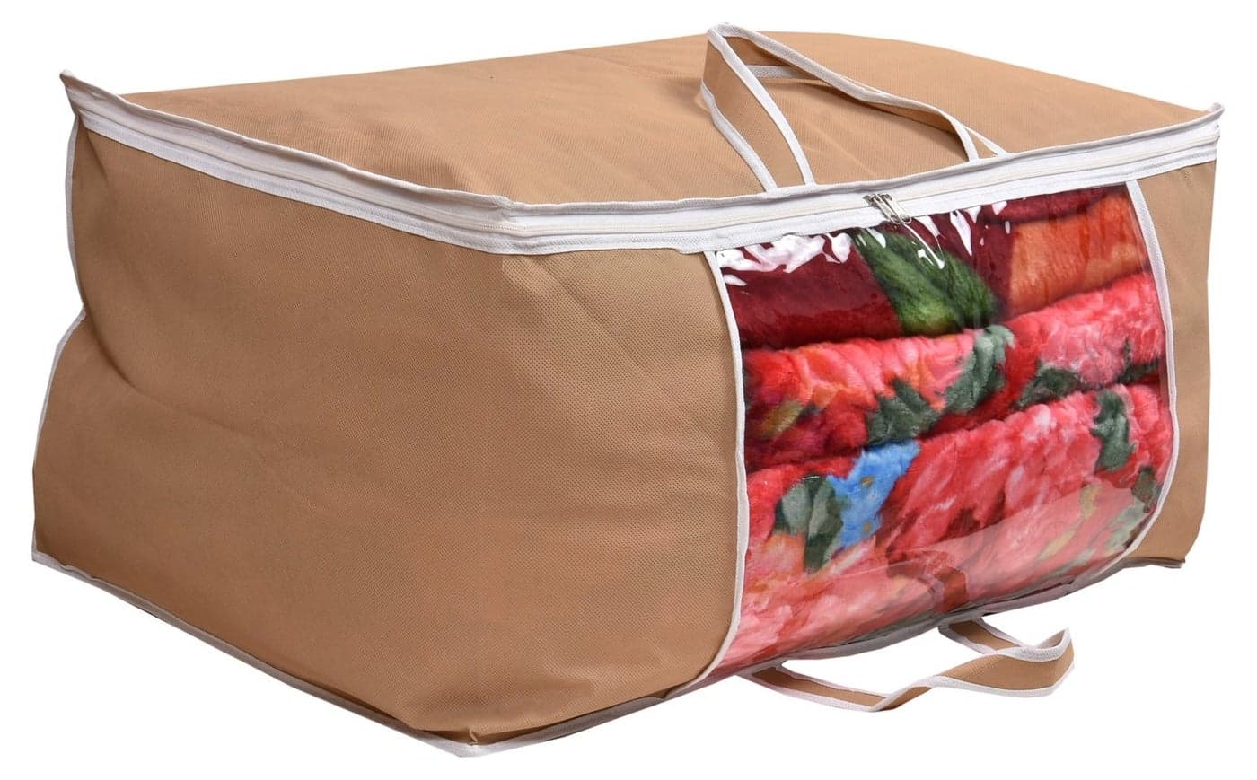 Yellow Weaves™ Underbed Storage Bag, Storage Organiser, Blanket Cover with designer handles, Beige Color - (Extra Large Size)