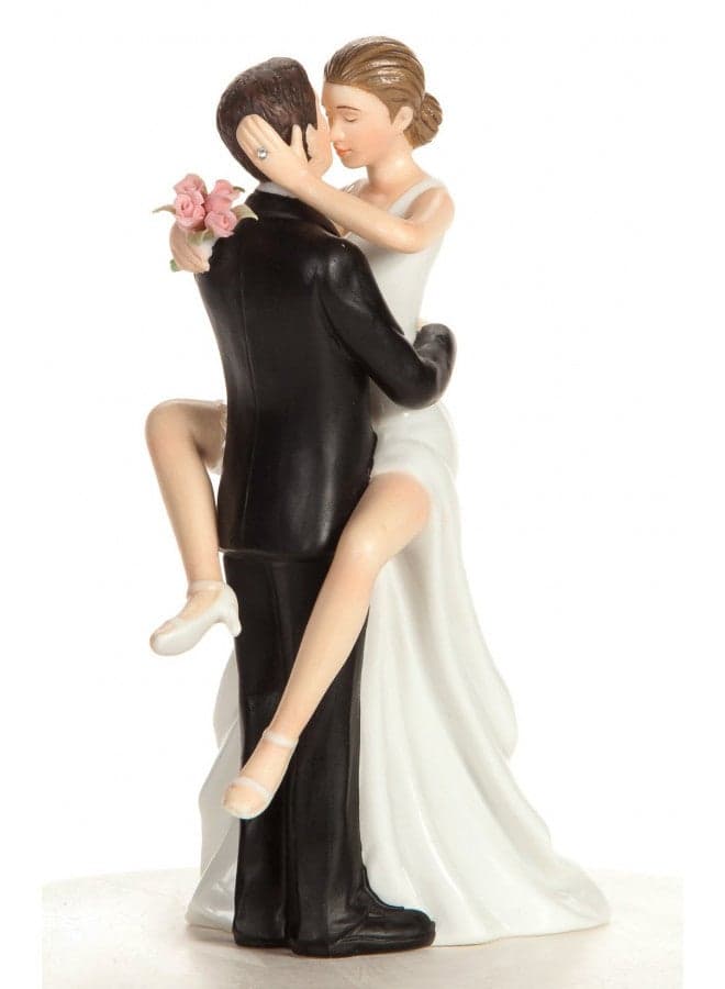 Wedding Collectibles Funny Kissing Wedding Cake Topper with Bride and Groom | Fun, Humorous Figurine | Fine Porcelain | 5.5 Inches