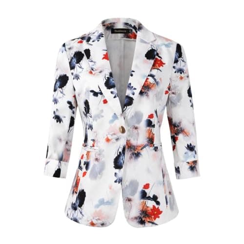 Beninos Womens Blazers 3/4 Sleeve Lightweight Office Work Blazer Jacket (1905 White, XS)
