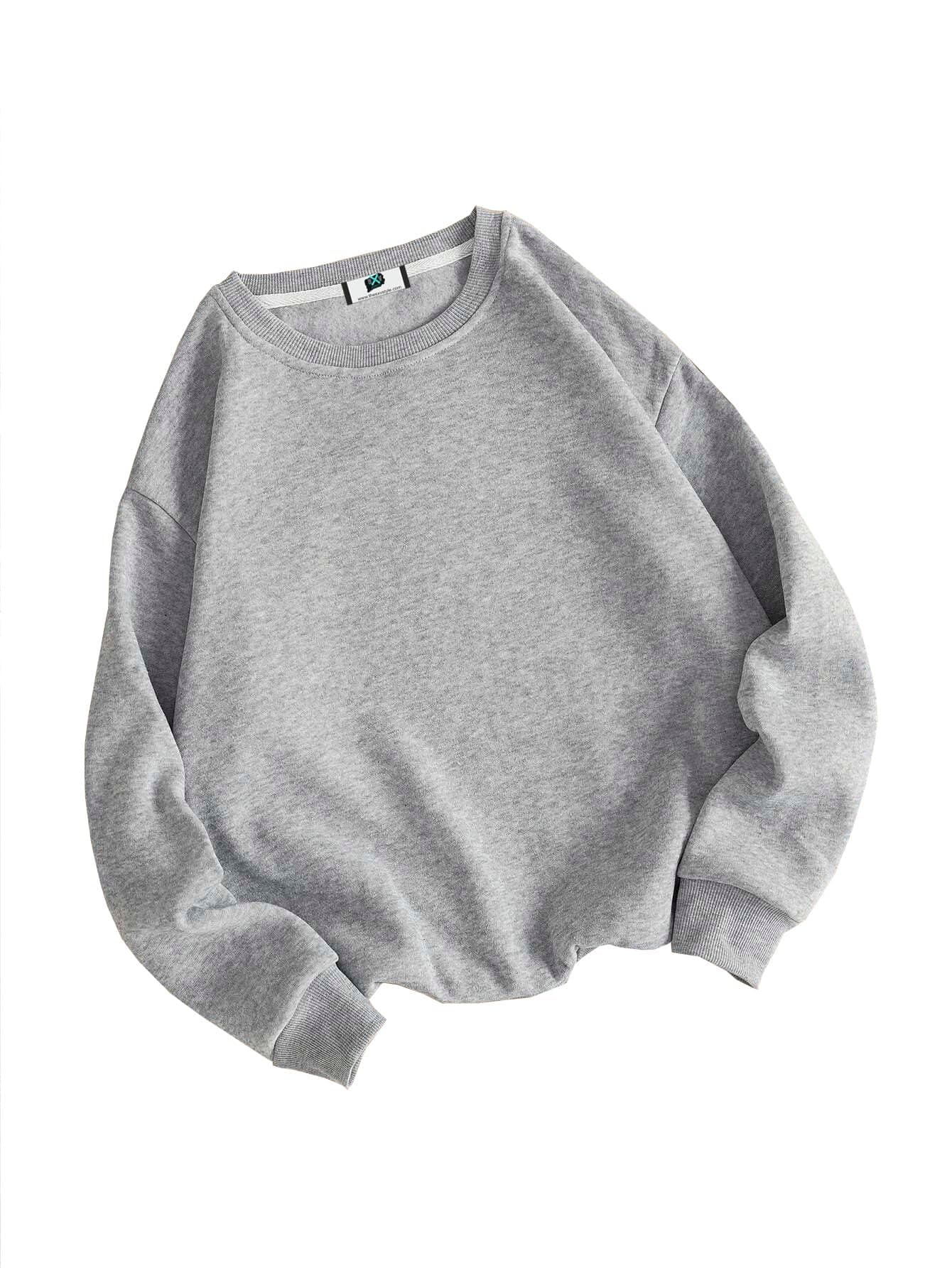 SXV STYLE Solid Plain Unisex Cotton Oversized Baggy Grey Sweatshirt