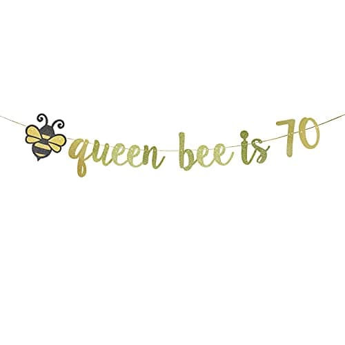 Festiko®Queen Bee is 70 Gold Glitter Paper Banner,70th Birthday Party Sign Funny/Gag 70 Bday Party Decor,for Mother,Mom's Birthday Party Decoration Supplies.
