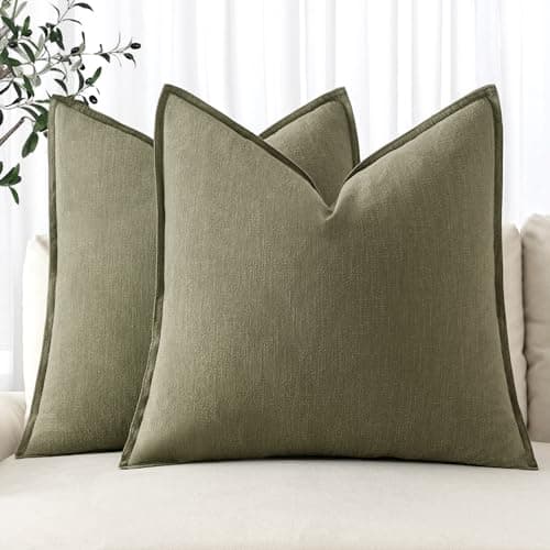 MIULEE Decorative Linen Euro Sham Pillow Covers 26x26 Light Olive Green Boho Farmhouse Neutral Couch Throw Pillows for Bed Pack of 2 Accent Modern Pillowcase Summer Sofa Livingroom Home Decor