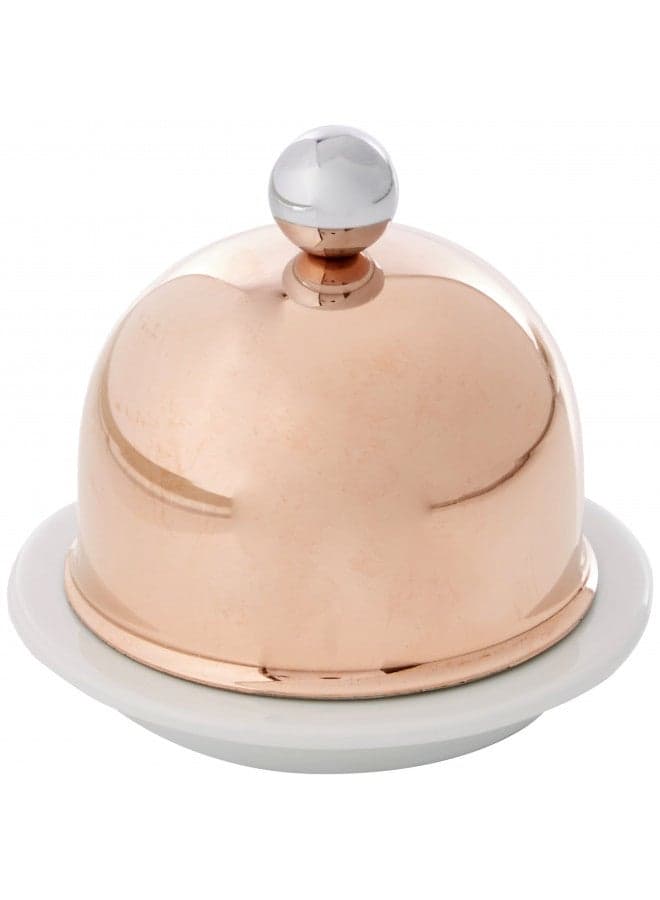 Mauviel M'Tradition Copper Porcelain Butter Dish With Stainless Steel Knob, 3.5-in, Made in France