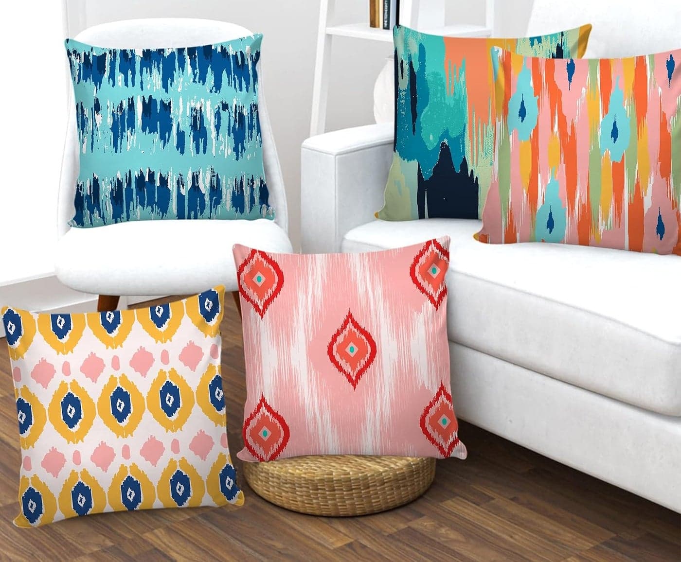 AEROHAVEN Premium Set of 5 Ikat Digital Printed Hand Stitched Throw PillowCushion Covers Multi 16 x 16 Inch CC190