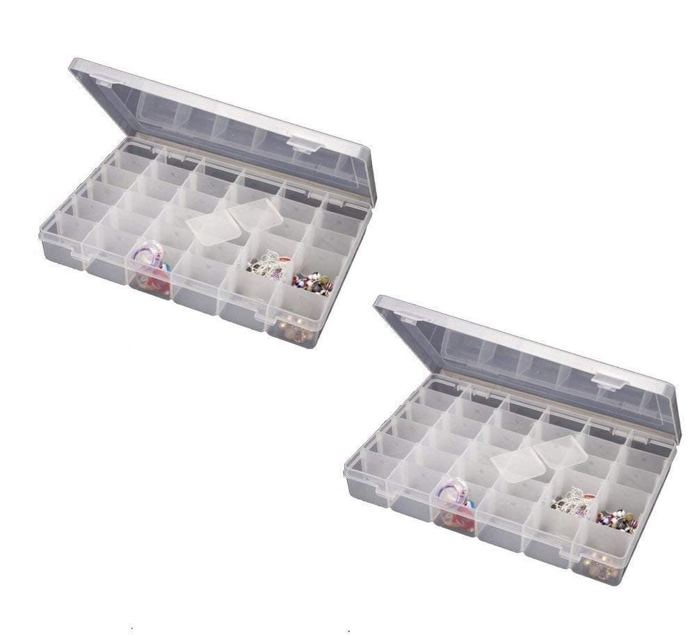 Inditradition 36 Grid Cells Multipurpose Rectangular Storage Box with Removable Dividers (28 x 19 x 4.5 cm, Transparent)- Pack of 2