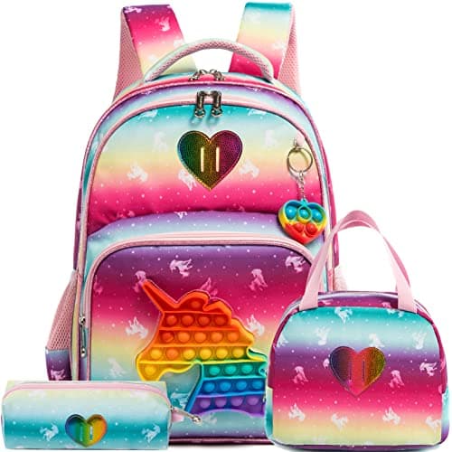 Meetbelify Unicorn Backpack for Girls Backpacks for Elementary Preschool Student with Lunch Box Pencil Case 3 in 1 Bookbag for Girls for School