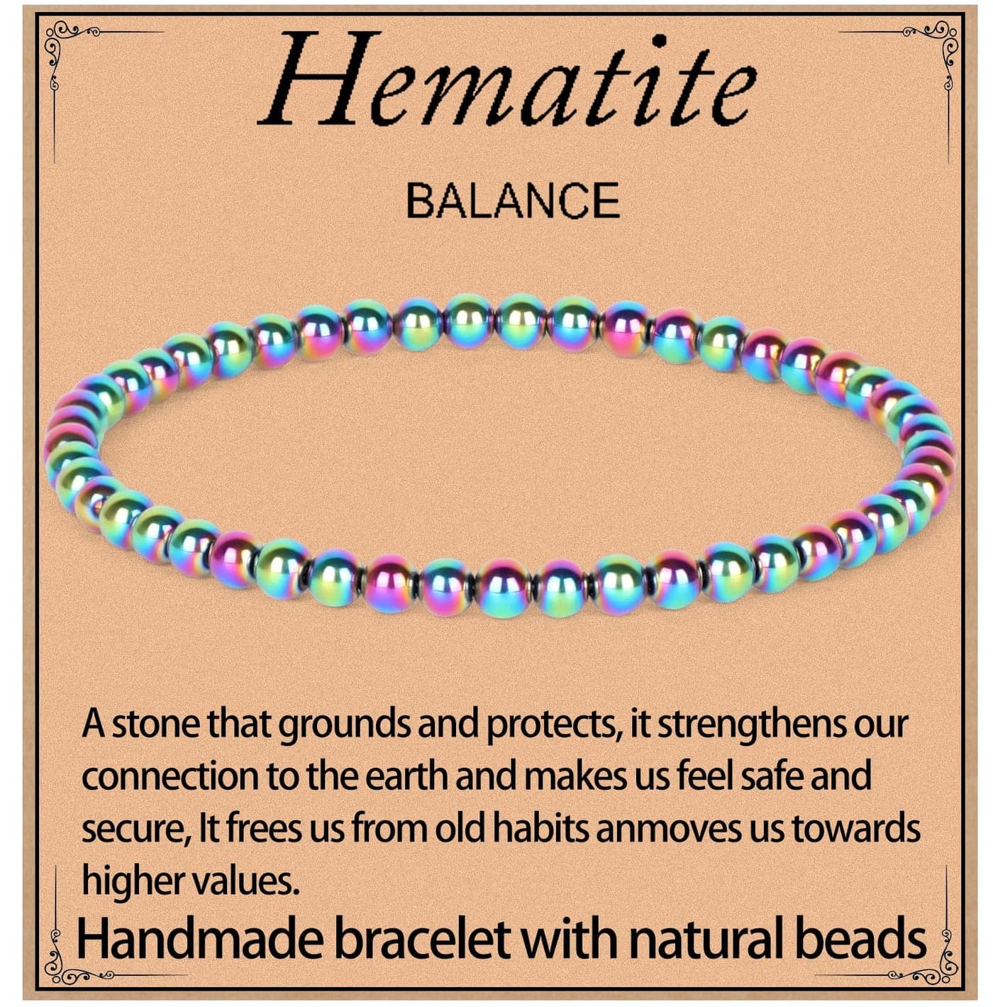 LPBeads Handmade Natural Gemstone Stretch Elastic 4mm Rainbow Coated Hematite Bracelet Healing Crystal Round Stone Beads Jewelry Gifts for Women Men