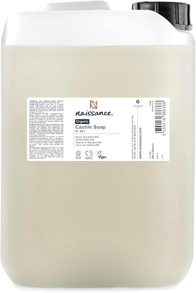 Naissance Organic Liquid Castile Soap no 407 870ml Natural Vegan Unscented SLS and SLES Free for Homemade Beauty Hand Wash Dish Soap